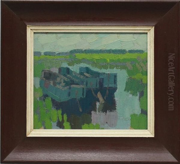 Flusslauf Mit Zwei Booten Oil Painting by Johann Walter-Kurau