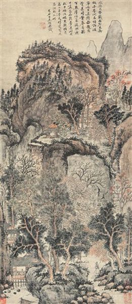 Landscape And Character Oil Painting by Wang Fu