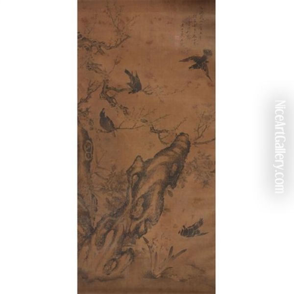 Magpies And Prunus Oil Painting by  Wang Mian