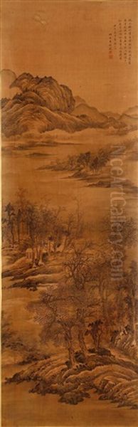 Forest Landscape With Cottage Oil Painting by Wang Shimin