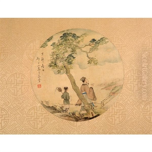 Figural Fan Painting Oil Painting by Wang Su