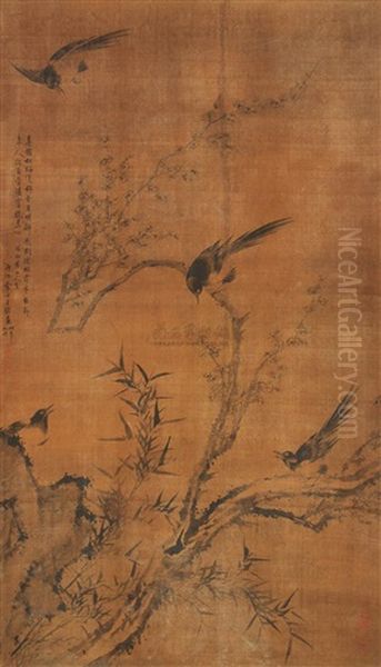 Bird And Rock Oil Painting by  Wang Xu