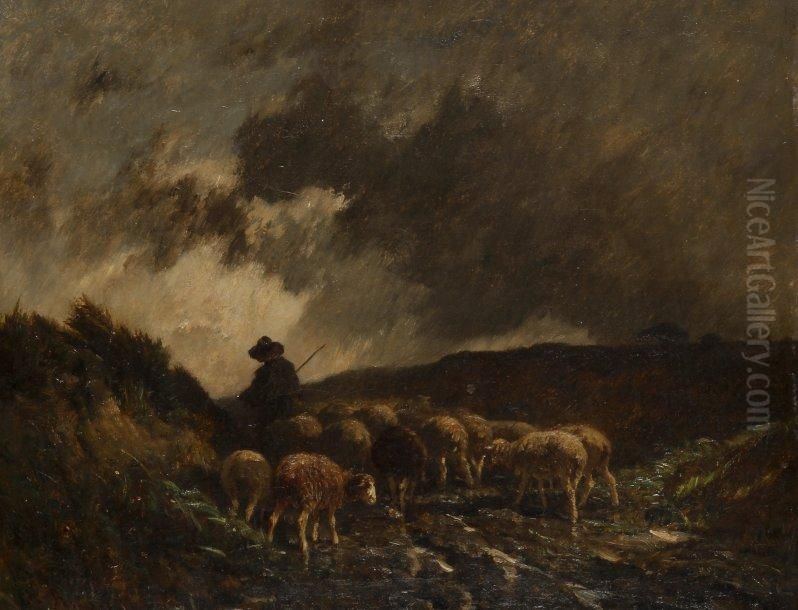 Berger Menant Les Moutons Au Paturage Oil Painting by Felix Saturnin Brissot de Warville