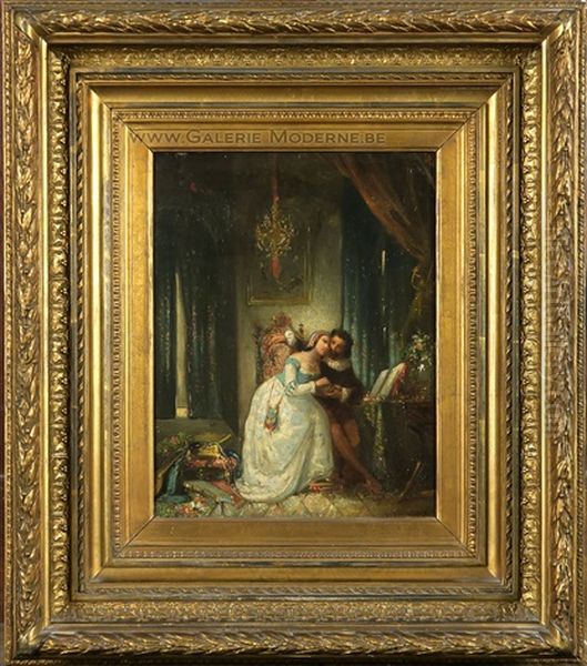 Couple Galant Oil Painting by Baron Gustave Wappers