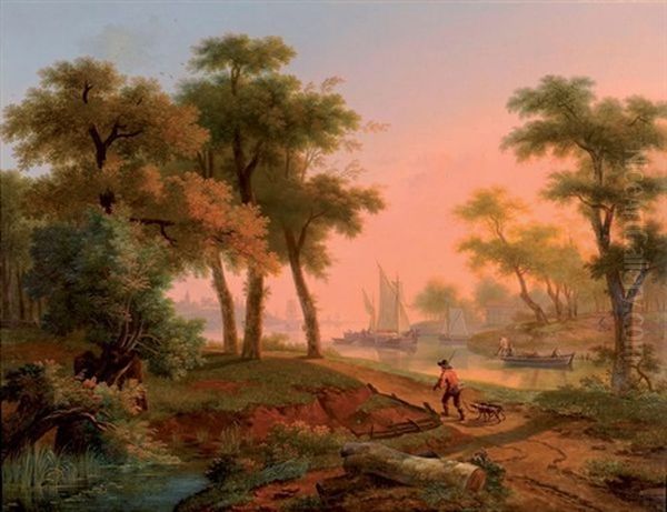 Chasseurs Sur Le Bord D'un Fleuve Oil Painting by Baron Gustave Wappers