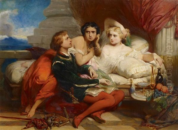 Boccaccio Liest Joanna Von Neapel Das Dekameron Vor Oil Painting by Baron Gustave Wappers