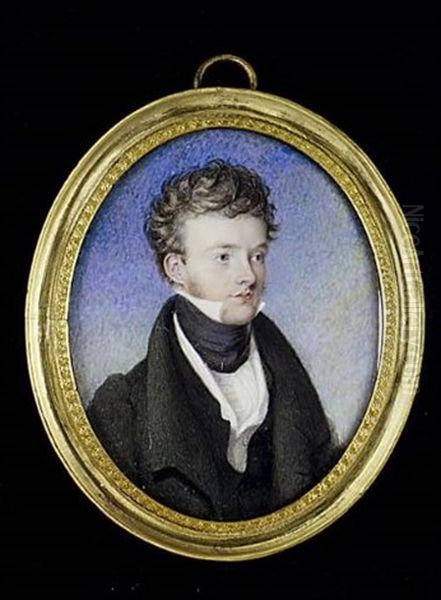 A Gentleman, Wearing Dark Grey Overcoat, Black Jacket, White Waistcoat And Black Stock Oil Painting by George Raphael Ward