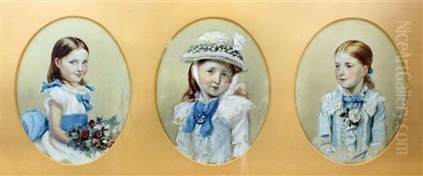 Half Length Portraits Of Young Girls, All In Blue Dresses Oil Painting by Leslie Mathew Ward