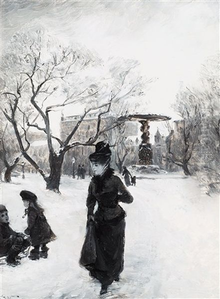 Scenes From Kungstradgarden (3 Works) Oil Painting by Elisabeth Warling