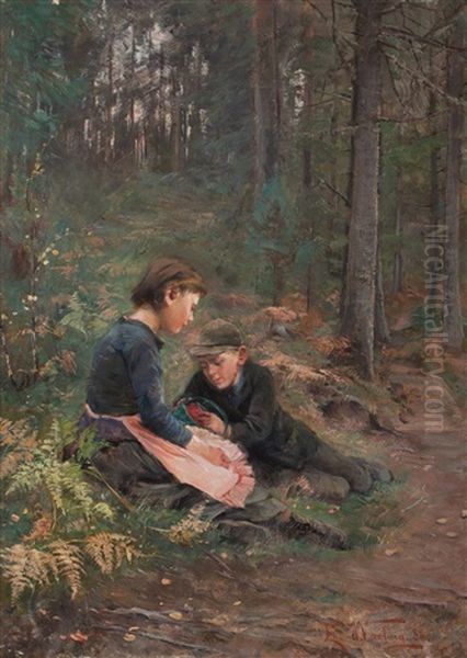 Children Picking Berries Oil Painting by Elisabeth Warling