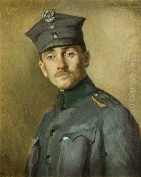 Portrait Of An Officer Of The Polish Army Oil Painting by Wladyslaw Waroszewski