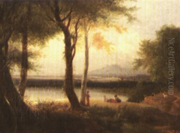 Paysage Anime Au Bord De L'eau Oil Painting by Claude Henri Watelet