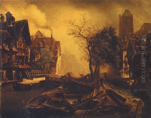 Petite Ville En Normandie Oil Painting by Louis Etienne Watelet