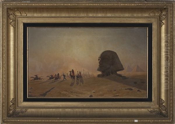 Arab Horsemen And The Sphinx Oil Painting by Marcus Waterman