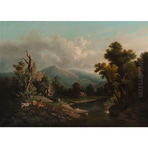 Landscape With Cows And Stream Oil Painting by Susan C. Waters