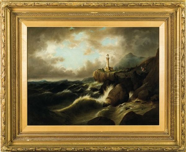 Lighthouse On The Coast Oil Painting by Susan C. Waters