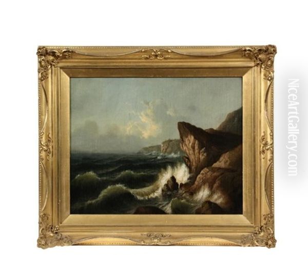 Coast With Whitecaps On Rocky Cliffs Oil Painting by Susan C. Waters