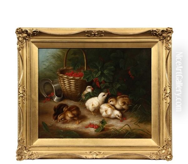 Chicks And Cherry Baskets Oil Painting by Susan C. Waters