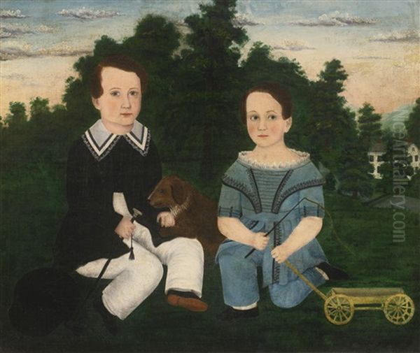 The Downs Children From Cannonsville, New York, 1843 Oil Painting by Susan C. Waters