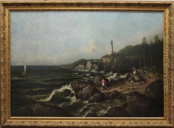 Lighthouse Along The Shore Oil Painting by Susan C. Waters