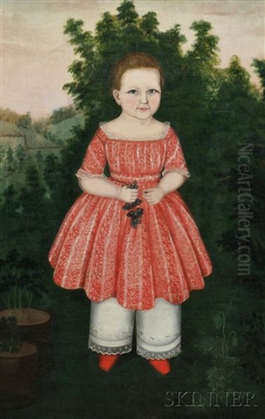 Portrait Of Ann Eliza Collins Aged 2 Years, In A Landscape Holding A Cluster Oil Painting by Susan C. Waters