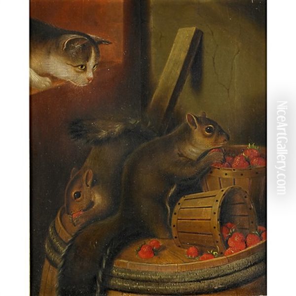 A Cat Watching Squirrels Oil Painting by Susan C. Waters