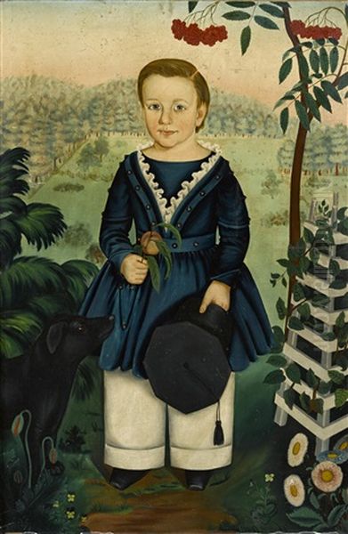 Portrait Of A Boy And A Dog In A Landscape Oil Painting by Susan C. Waters