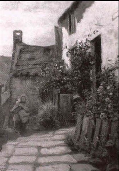 At The Cottage Door Oil Painting by James Watson