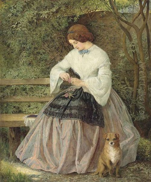 The Garden Seat: He Loves Me! Oil Painting by John Dawson Watson