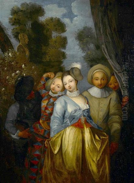 Comedia Del Arte Oil Painting by Francois Louis Joseph Watteau