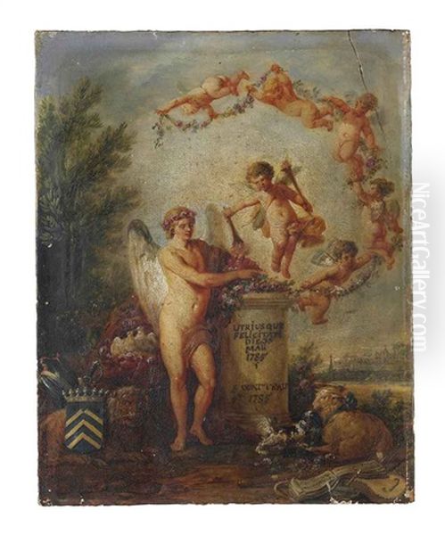 An Allegory Of Spring (+ An Allegory Of Love; 2 Works) Oil Painting by Francois Louis Joseph Watteau