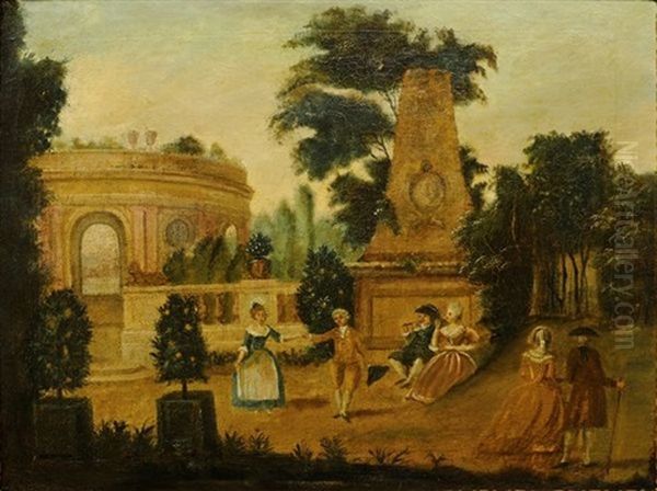 La Promenade Dans Le Parc (+ Another; Pair) Oil Painting by Francois Louis Joseph Watteau
