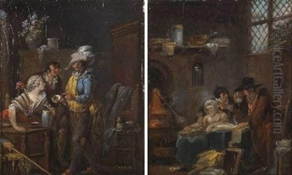 Interieur De Taverne (+ La Visite Chez Le Medecin; Pair) Oil Painting by Francois Louis Joseph Watteau