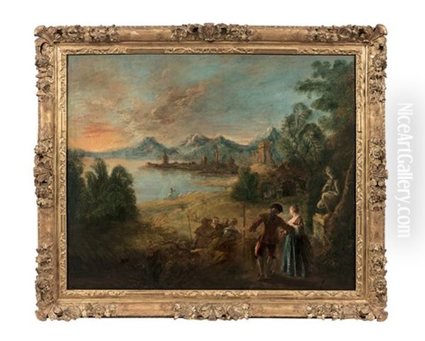 Pelerins Dans Un Paysage Agreste Oil Painting by Jean-Antoine Watteau