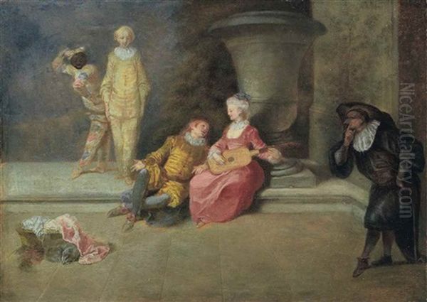 Pour Garder L'honneur D'une Belle (to Protect The Honor Of A Beautiful Woman) Oil Painting by Jean-Antoine Watteau