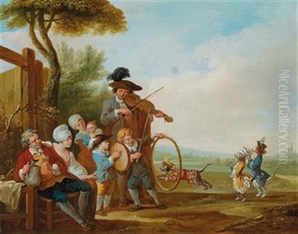 Merry-making Musicians; And A Bagpipe-player In Front Of A Tavern Oil Painting by Louis-Joseph Watteau
