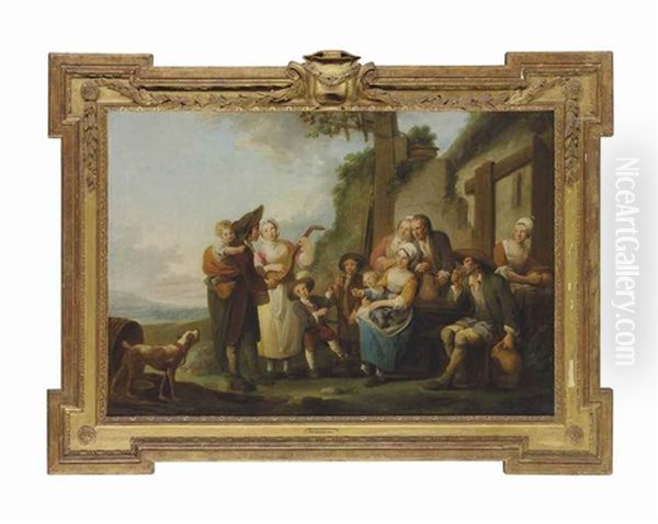 Peasants Merry-making Outside An Inn In A Landscape Oil Painting by Louis-Joseph Watteau