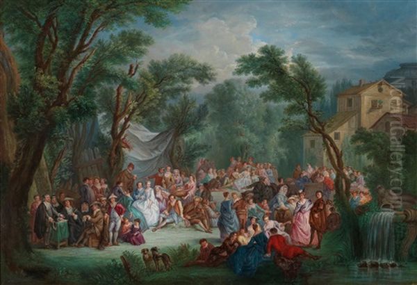 La Signature Du Contrat De La Noce De Village Oil Painting by Louis-Joseph Watteau