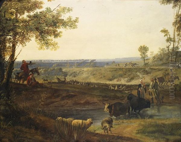 Halte Pendant La Chasse Oil Painting by Louis-Joseph Watteau