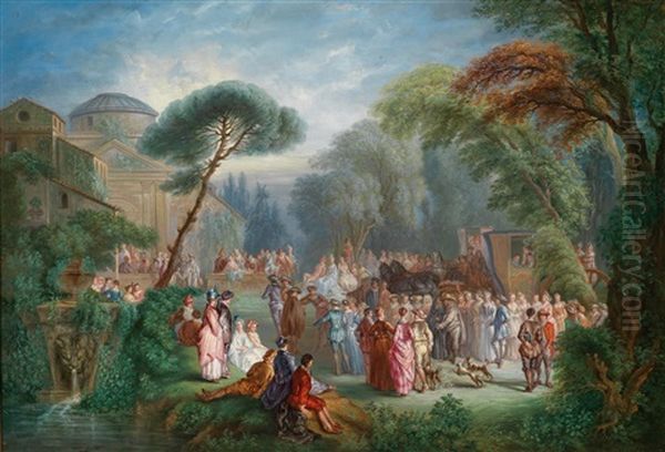 La Signature Du Contrat De La Noce De Village; La Mariee De Village (pair) Oil Painting by Louis-Joseph Watteau