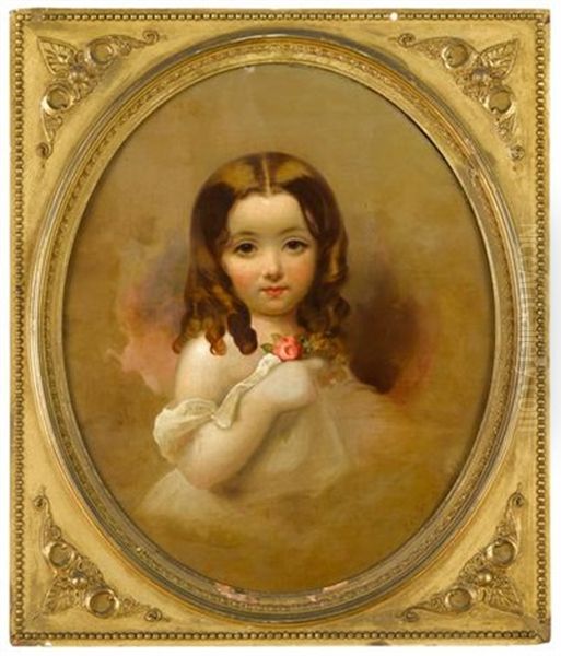 Portrait Of A Young Girl With A Red Rose Oil Painting by Samuel Bell Waugh