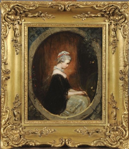 Jeune Femme Aux Papillons Oil Painting by Emile Charles Wauters