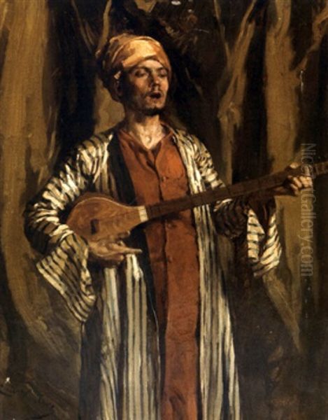 Arabe A La Cithare Oil Painting by Emile Charles Wauters