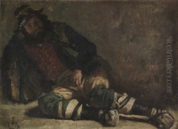 Liegender Mann In Sudlandischer Kleidung Oil Painting by Emile Charles Wauters