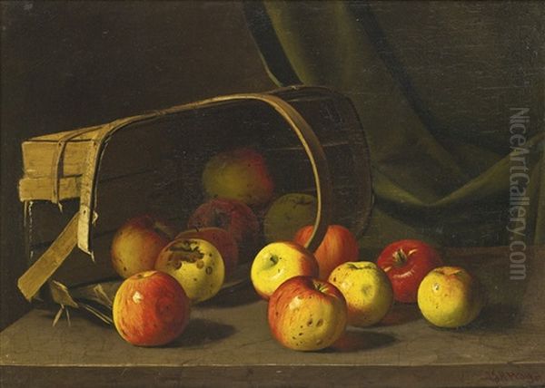 Apples Spilling From A Basket Oil Painting by Andrew John Henry Way