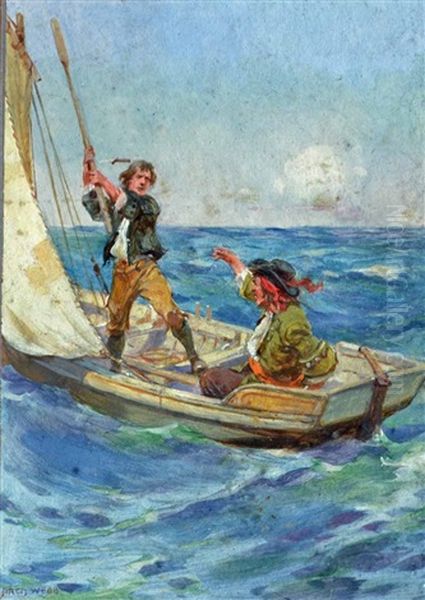 Fighting The Pirate Oil Painting by Archibald Webb