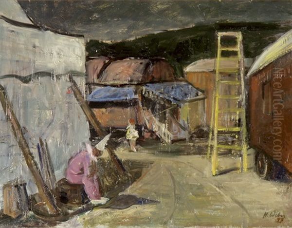 Zirkusclown Vor Seinem Auftritt Hinter Dem Zelt Oil Painting by Hubert Weber