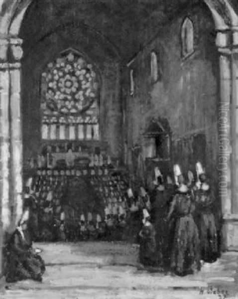 Kircheninterieur Wahrend Eines Gottesdienstes Oil Painting by Hubert Weber