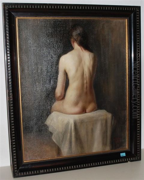 Sitzender, Weiblicher Ruckenakt Oil Painting by Johannes Weber