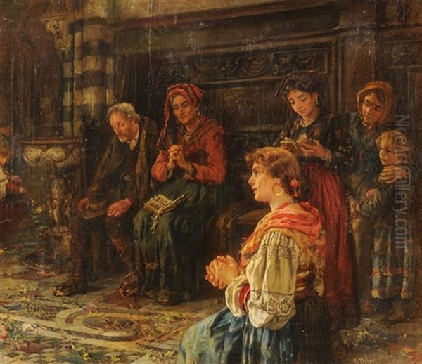 Beim Gebet In Der Kirche Oil Painting by Maria (Philips-Weber) Weber